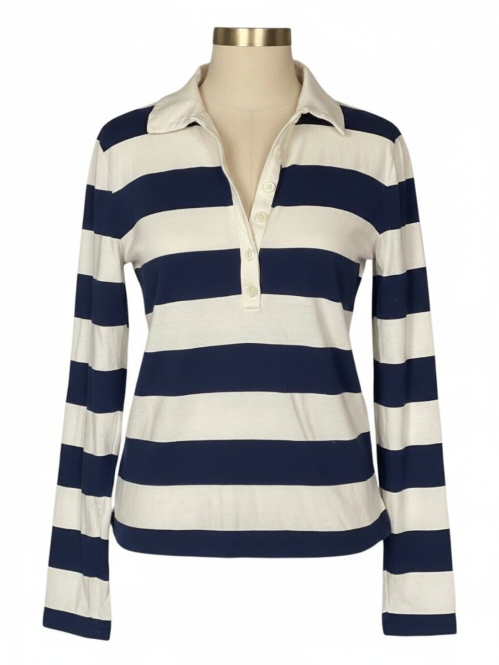 J.Crew Navy & Cream Stripe Long Sleeve Polo/ Rugby Shirt – Size Small